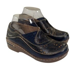 Spring Step L'Artiste Burbank Clogs Womens 37/6.5-7 Blue Floral Leather Slip On